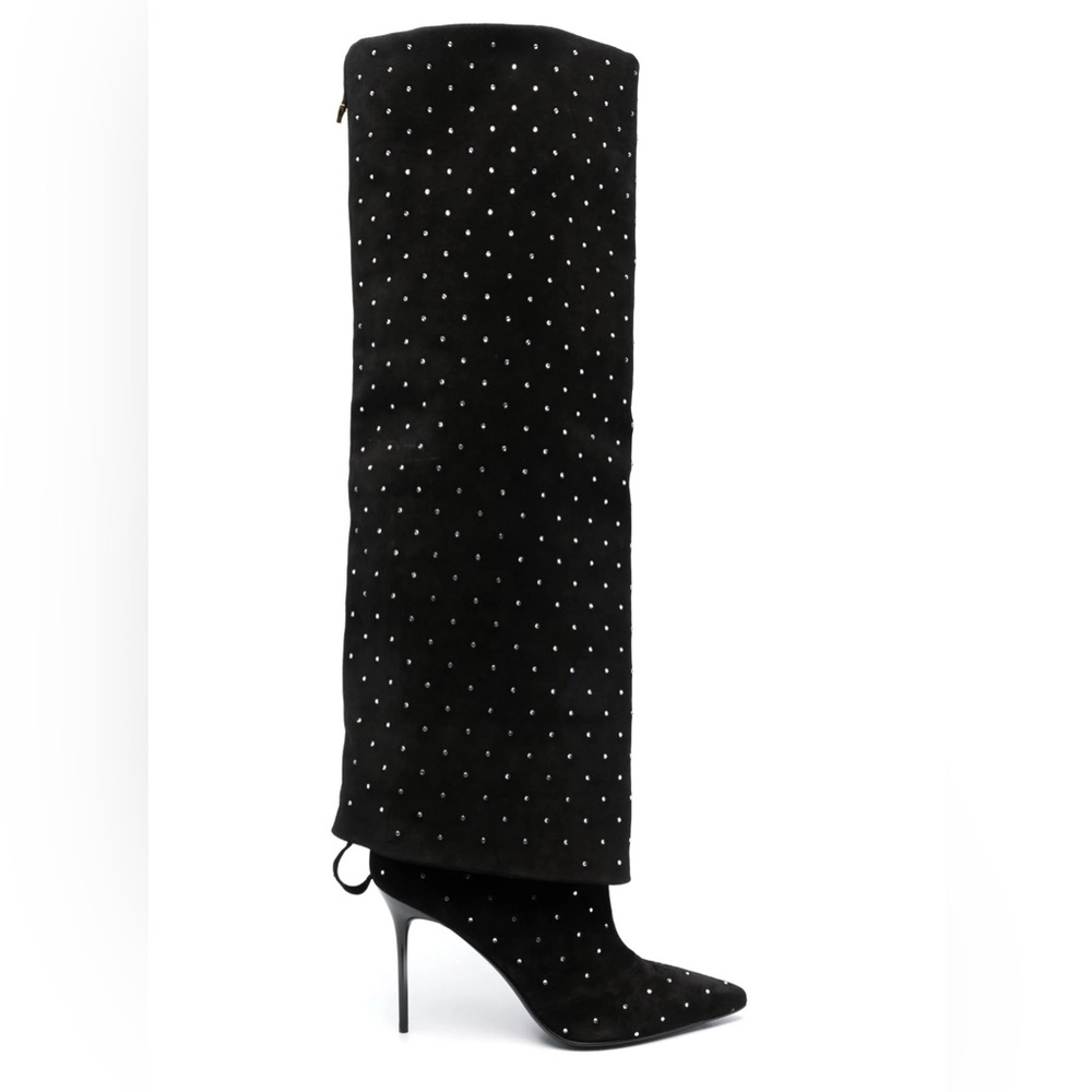 BALMAIN Ariel crystal-embellished suede boots